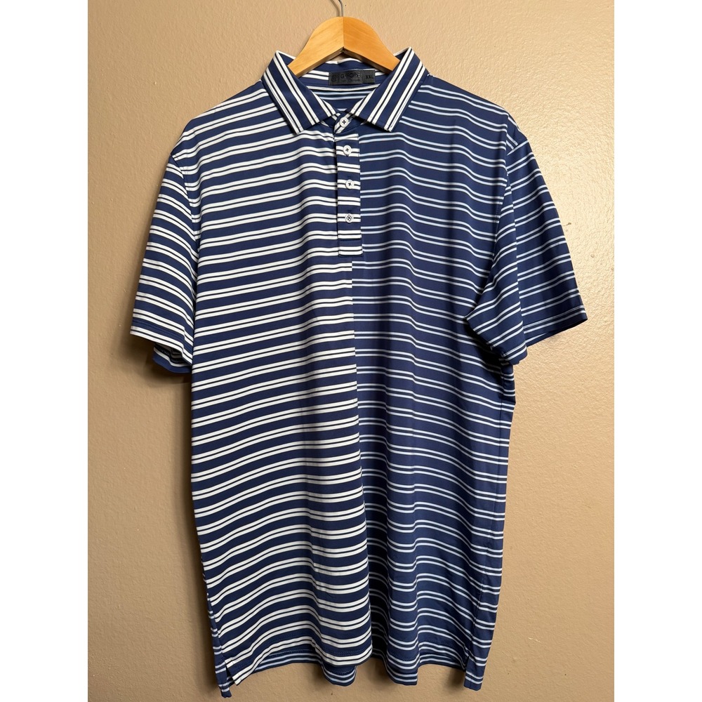 G/FORE Polo Shirt Mens XXL Blue White Stripe Golf Performance Short Sleeve